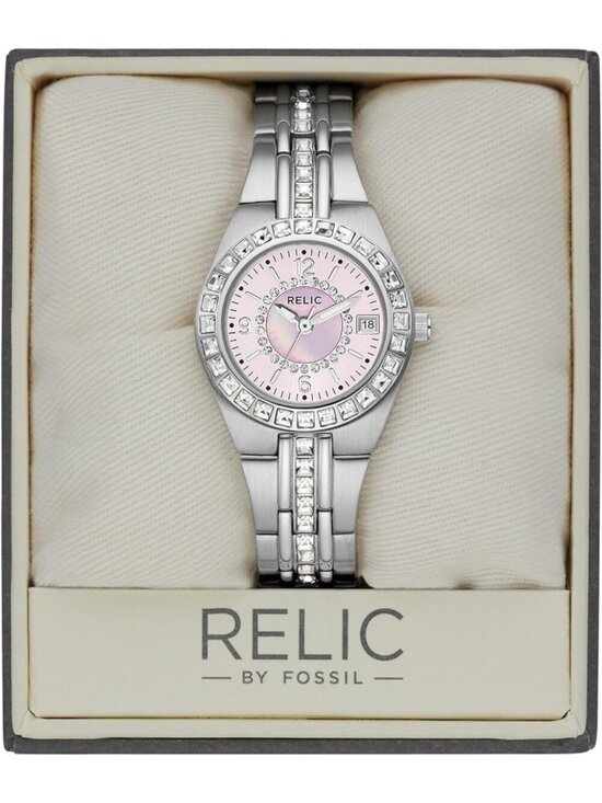 Relic Women Silver Pink Analog Quartz Fossil Queen\'s Court Bracelet Luxury Watch main image 5
